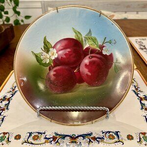 vintage hand-painted porcelain fruit plates with wall hanger included